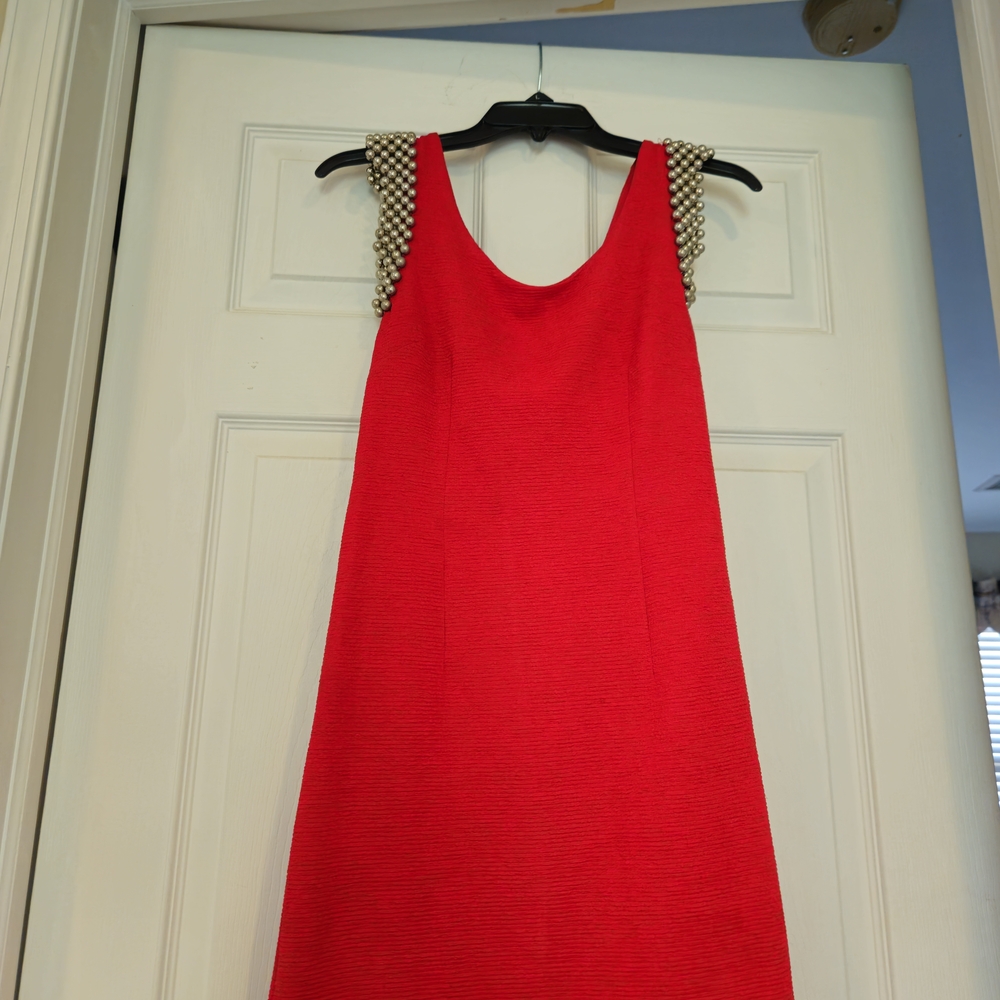 Better Be Red Mini Dress with Pearl Details